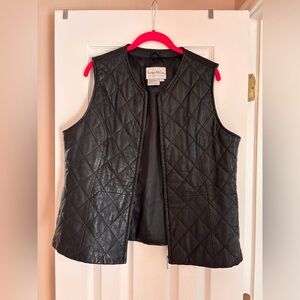 Pamela McCoy Black Leather Quilted  Moto Vest